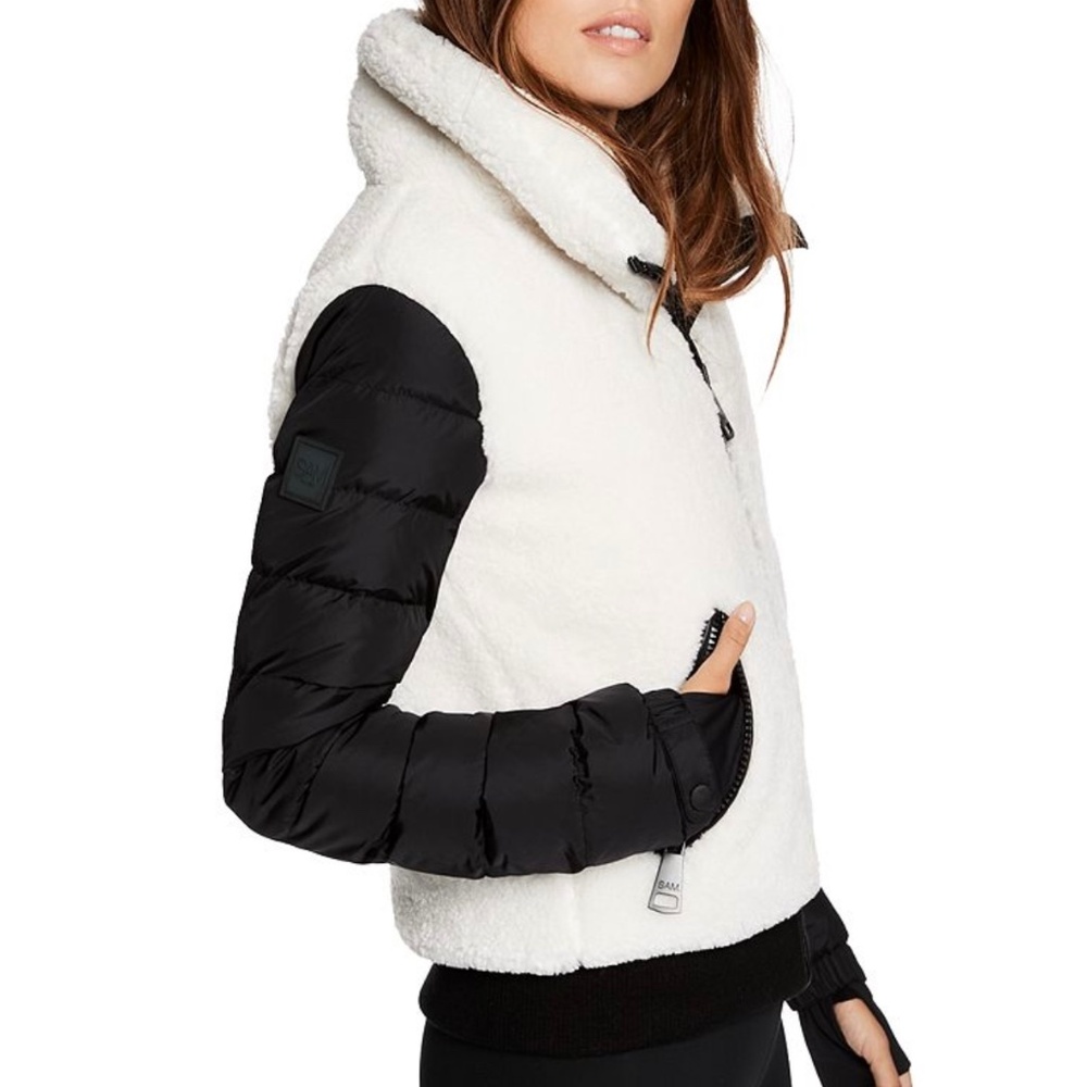 SAM. Carson Fleece Bomber Coat In Matte Black/white Sherpa